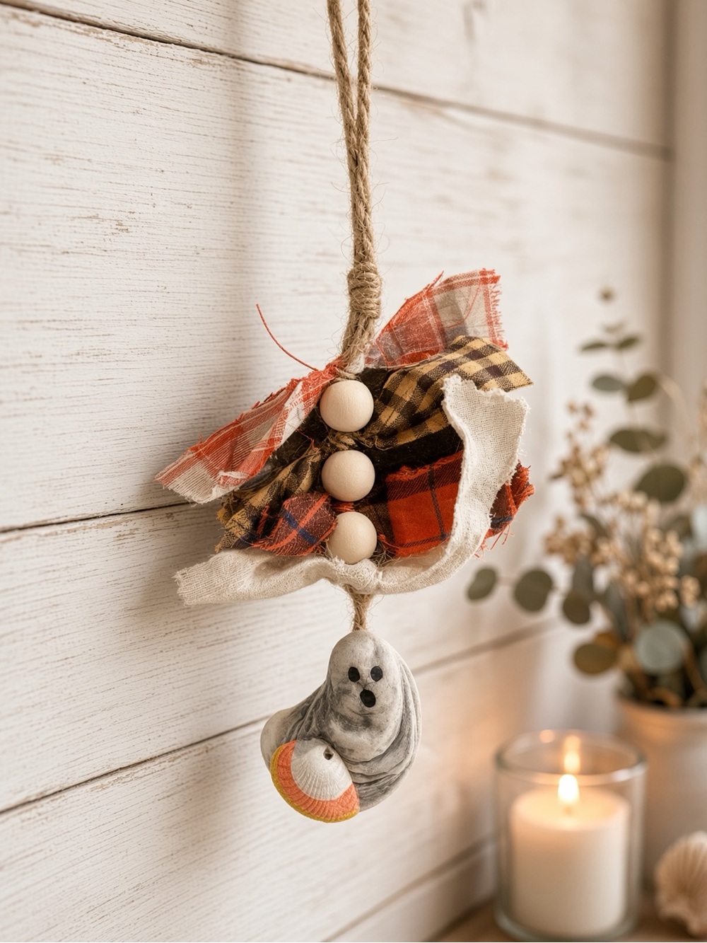 Handmade Cute Fall Ghost Seashell Hanger | Holden Beach NC